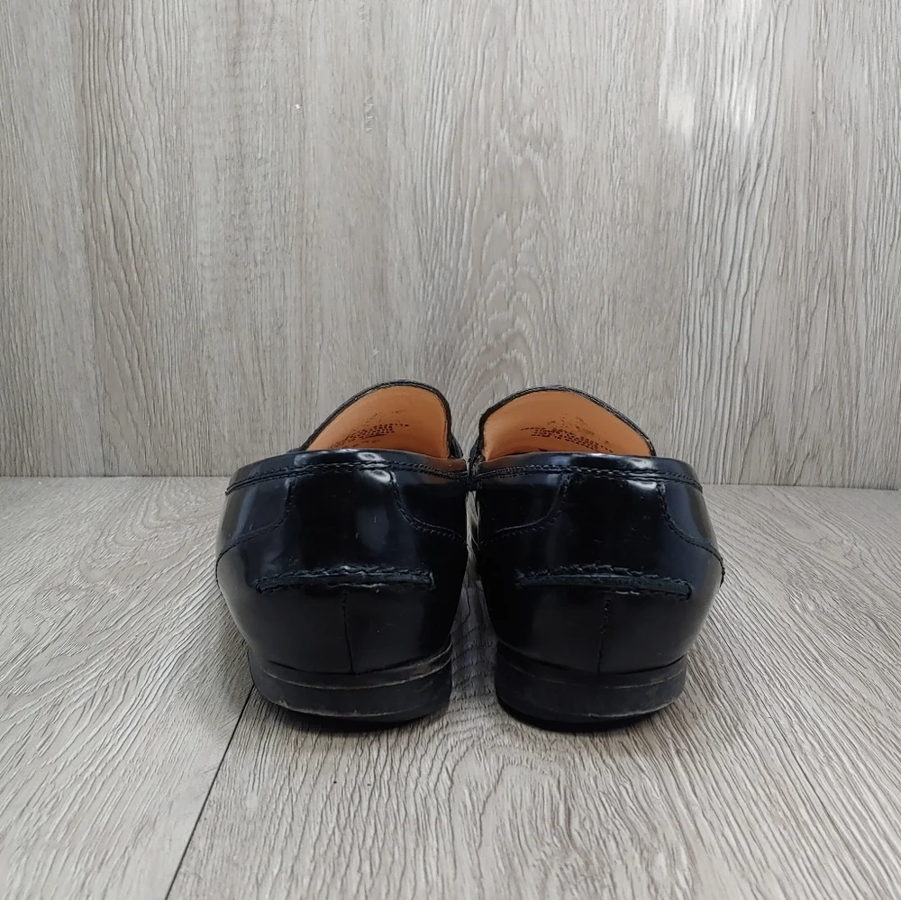 J. Crew Academy Penny Loafer Italian Leather SlipOn Muted Black Patent 8.5 J8501